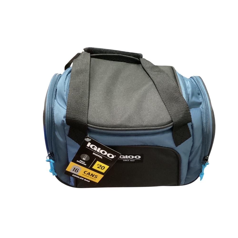 Igloo Duffel 16 Can Cooler Bag Blue Black Soft Sided Insulated‎ Lunch Box New